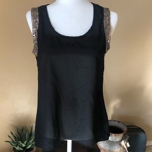 Black Blouse with Gold Sequin at Shoulder